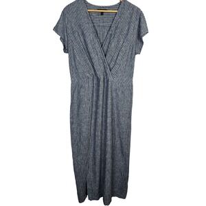 Banana Republic‎ Linen Blend Striped Midi Dress Women's Size 14 Blue Gray